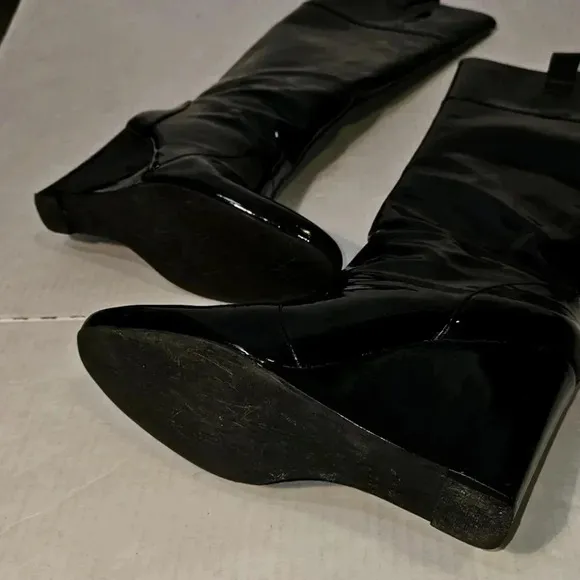 J Vincent Patent Leather Hidden‎ Wedge Black Grunge,Goth Knee High Boots SZ 9M