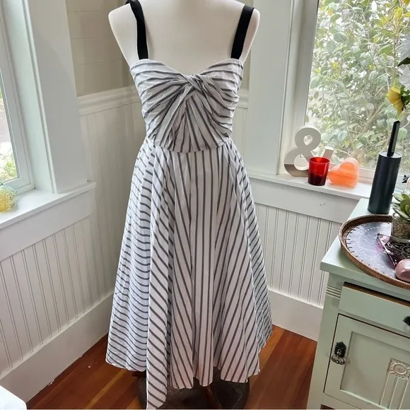 Jason Wu Black and White Striped Midi Dress - Size 4 Preppy Yacht Wife