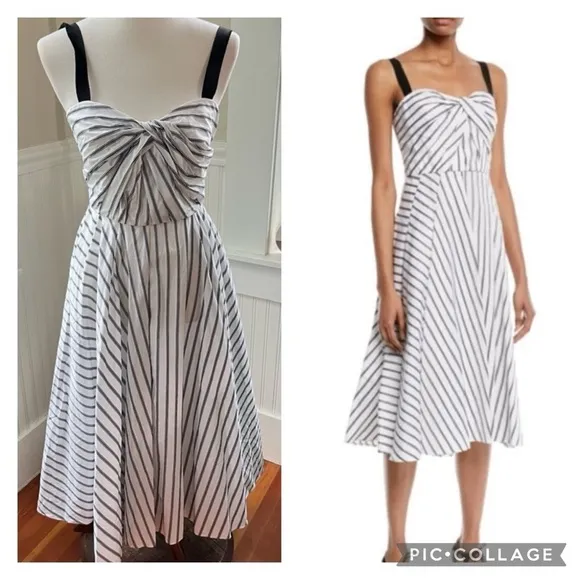 Jason Wu Black and White Striped Midi Dress - Size 4 Preppy Yacht Wife