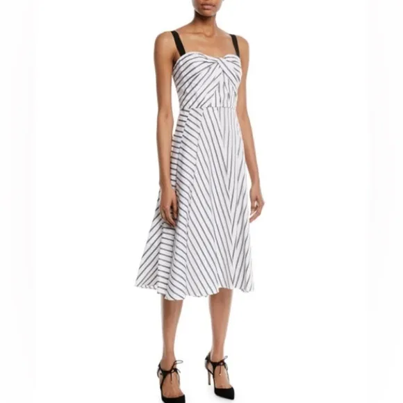 Jason Wu Black and White Striped Midi Dress - Size 4 Preppy Yacht Wife