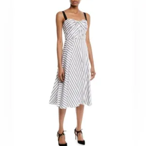 Jason Wu Black and White Striped Midi Dress - Size 4 Preppy Yacht Wife