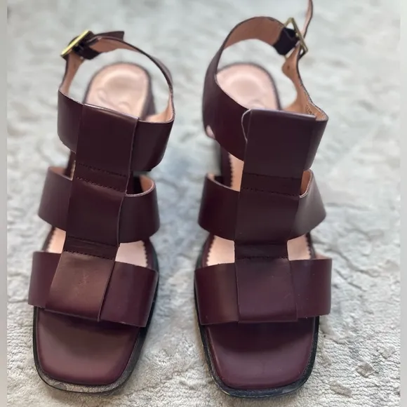 J.Crew Dylan Fisherman Block-Heel Sandals - Port Wine - Size 6.5