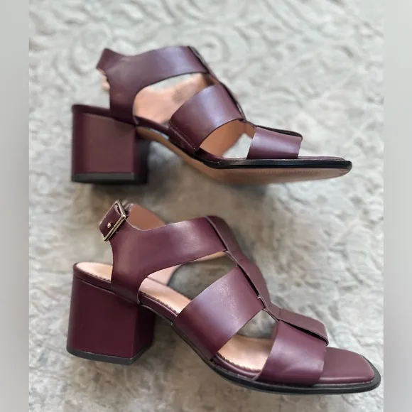 J.Crew Dylan Fisherman Block-Heel Sandals - Port Wine - Size 6.5