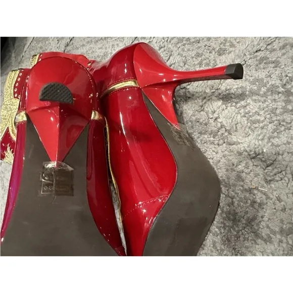 Jeffrey Campbell Business Boots Red Patent Suede Gold US 7