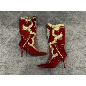 Jeffrey Campbell Business Boots Red Patent Suede Gold US 7