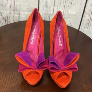 JEFFREY CAMPBELL GARRET orange combo Women's Bow Accent peep toe high heels 7.5
