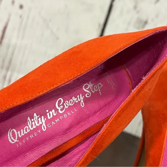 JEFFREY CAMPBELL GARRET orange combo Women's Bow Accent peep toe high heels 7.5