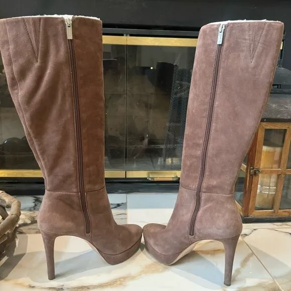 Jessica Simpson beige/taupe suede platform stiletto heeled boots