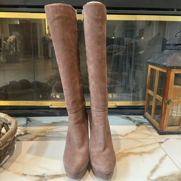 Jessica Simpson beige/taupe suede platform stiletto heeled boots