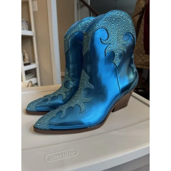 Jessica Simpson Blue Metallic Zolly Bootie w/ Rhinestones Women’s Size 10M **