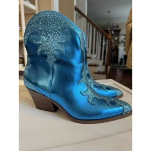 Jessica Simpson Blue Metallic Zolly Bootie w/ Rhinestones Women’s Size 10M **