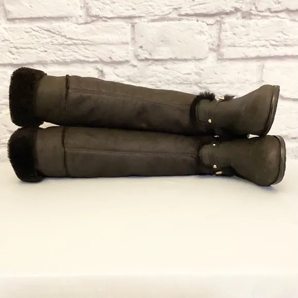 Jimmy Choo 9.5 (39.5) Tall Knee High Shearling Lined Suede Brown Women's Boots
