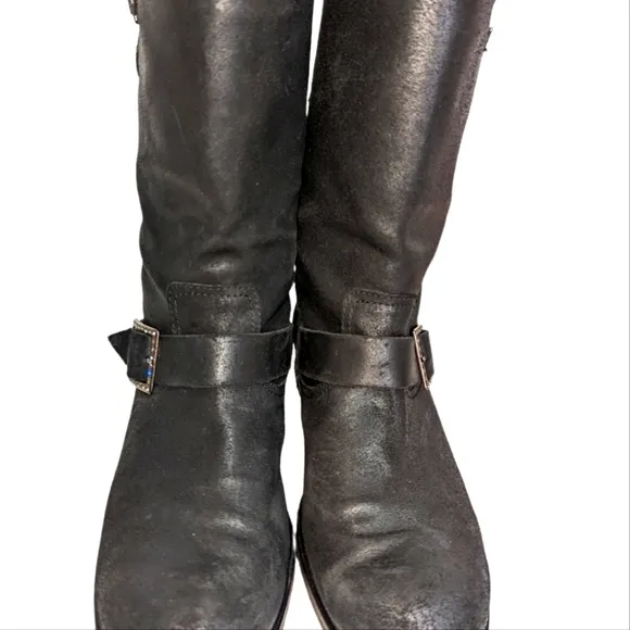 JIMMY CHOO Crystal-Detailed Suede Biker Boots in Black Size 40/US 9