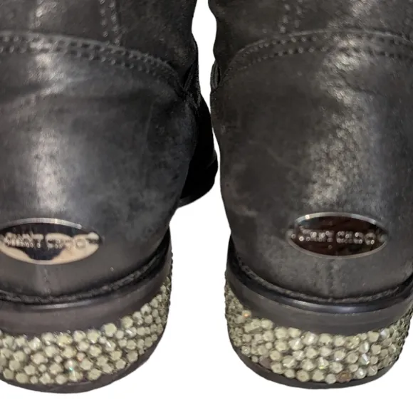 JIMMY CHOO Crystal-Detailed Suede Biker Boots in Black Size 40/US 9