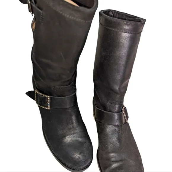 JIMMY CHOO Crystal-Detailed Suede Biker Boots in Black Size 40/US 9