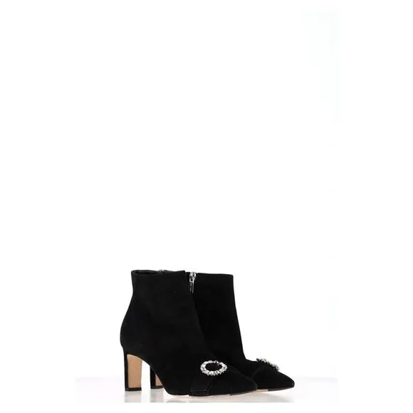 Jimmy Choo Hanover 65 Embellished Pointed Toe Ankle Boots in Black Suede