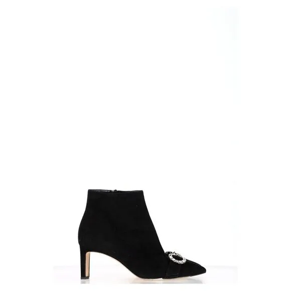 Jimmy Choo Hanover 65 Embellished Pointed Toe Ankle Boots in Black Suede
