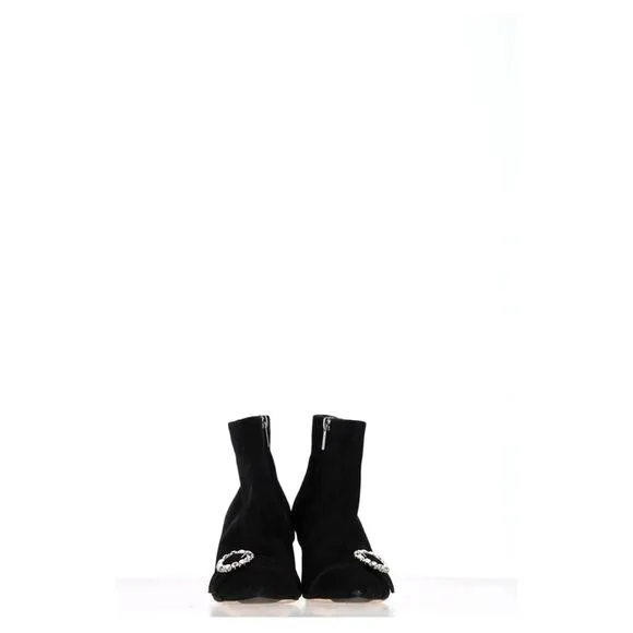 Jimmy Choo Hanover 65 Embellished Pointed Toe Ankle Boots in Black Suede