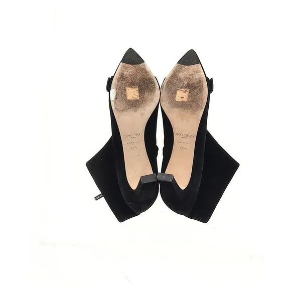 Jimmy Choo Hanover 65 Embellished Pointed Toe Ankle Boots in Black Suede