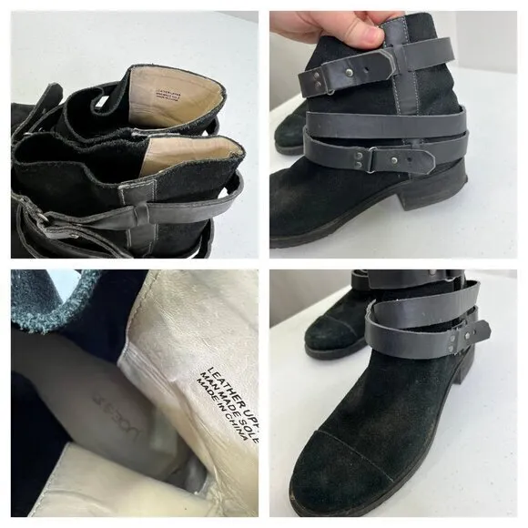 Joe's Sami Boots 9 M Black Suede Strappy Combat Moto Punk Ankle‎ $260 Buckle