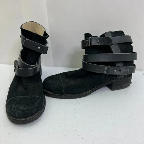 Joe's Sami Boots 9 M Black Suede Strappy Combat Moto Punk Ankle‎ $260 Buckle