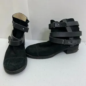 Joe's Sami Boots 9 M Black Suede Strappy Combat Moto Punk Ankle‎ $260 Buckle