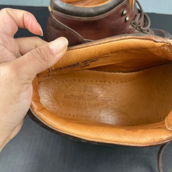 Johnson &amp; Murphy Casual Men's 10.5M Brown Leather Round Toe Boots,Made Italy