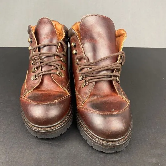Johnson &amp; Murphy Casual Men's 10.5M Brown Leather Round Toe Boots,Made Italy