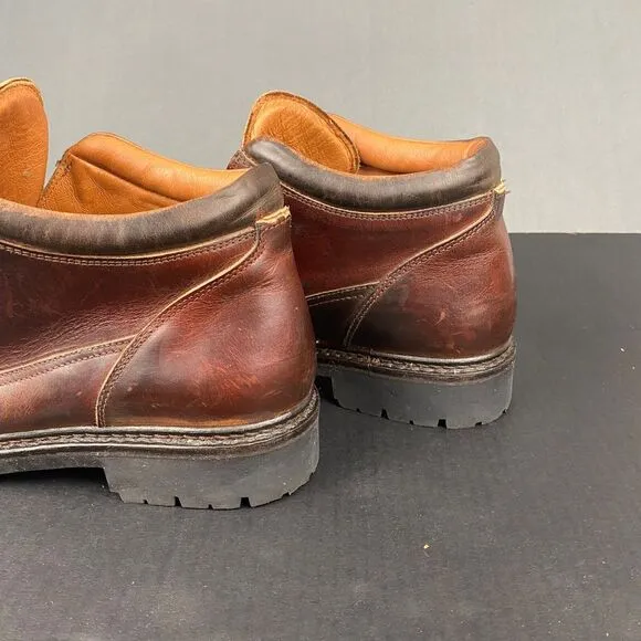 Johnson &amp; Murphy Casual Men's 10.5M Brown Leather Round Toe Boots,Made Italy