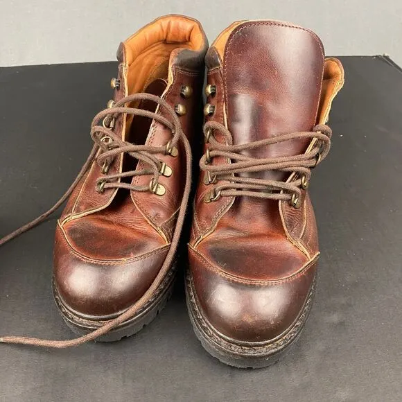 Johnson &amp; Murphy Casual Men's 10.5M Brown Leather Round Toe Boots,Made Italy