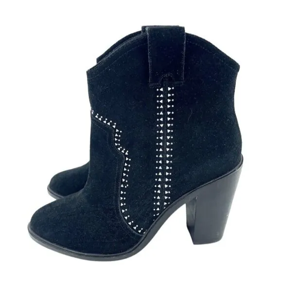 Joie Boots Black Suede Leather Studded Ankle Bootie SZ 38.5 EU NEW