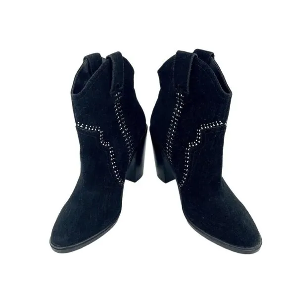 Joie Boots Black Suede Leather Studded Ankle Bootie SZ 38.5 EU NEW