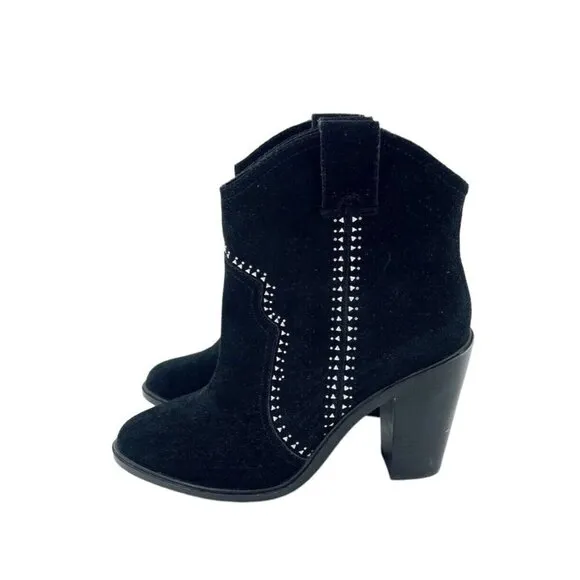 Joie Boots Black Suede Leather Studded Ankle Bootie SZ 38.5 EU NEW