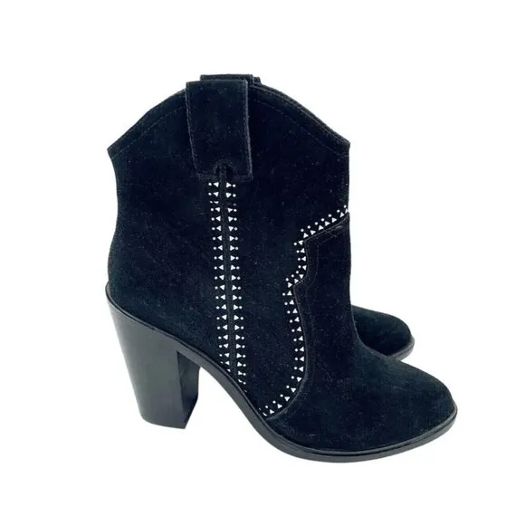 Joie Boots Black Suede Leather Studded Ankle Bootie SZ 38.5 EU NEW
