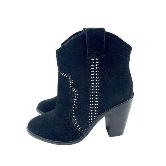 Joie Boots Black Suede Leather Studded Ankle Bootie SZ 38.5 EU NEW