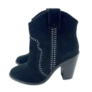 Joie Boots Black Suede Leather Studded Ankle Bootie SZ 38.5 EU NEW