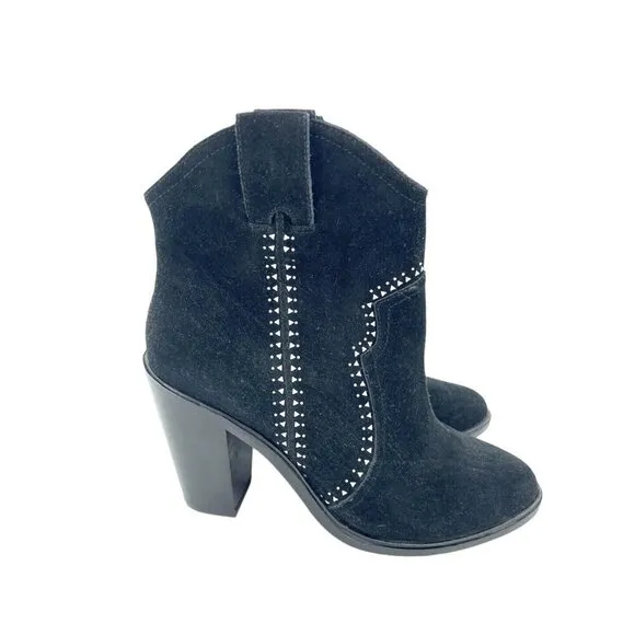 Joie Boots Black Suede Leather Studded Ankle Bootie SZ 38.5 EU NEW