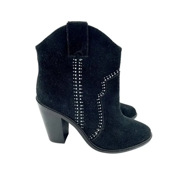 Joie Monte Boots Black Suede Leather Studded Ankle SZ 38.5 EU NEW $365
