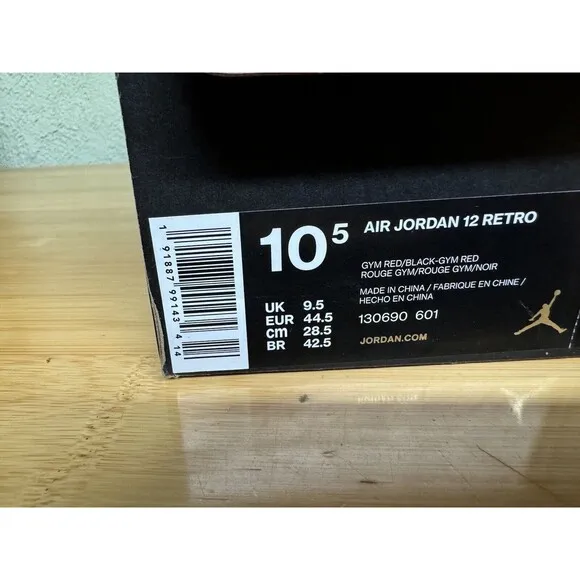 Jordan 12 Retro Gym Red (2018) - Size 10.5 ( 130690-601 )