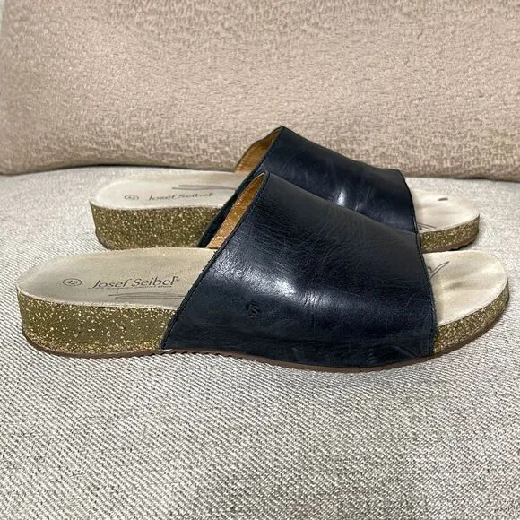 Josef Seibel Sandals US 11 EU 42 Tonga 51 Slides Slip-On Shoes Black Leather