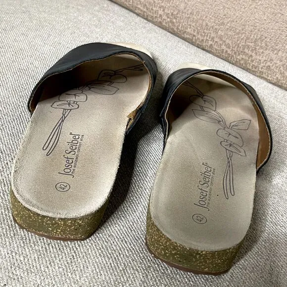 Josef Seibel Sandals US 11 EU 42 Tonga 51 Slides Slip-On Shoes Black Leather