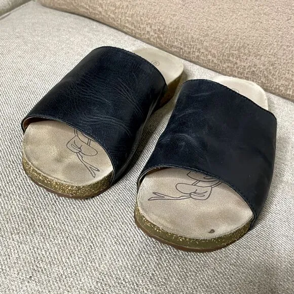 Josef Seibel Sandals US 11 EU 42 Tonga 51 Slides Slip-On Shoes Black Leather
