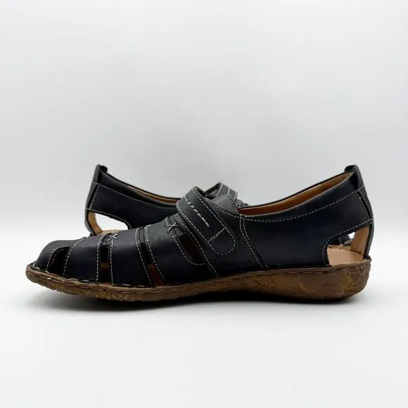 Josef Seibel Womens Rosalie 45 Sandals Size EU 42 US 10.5 Black Leather NIB