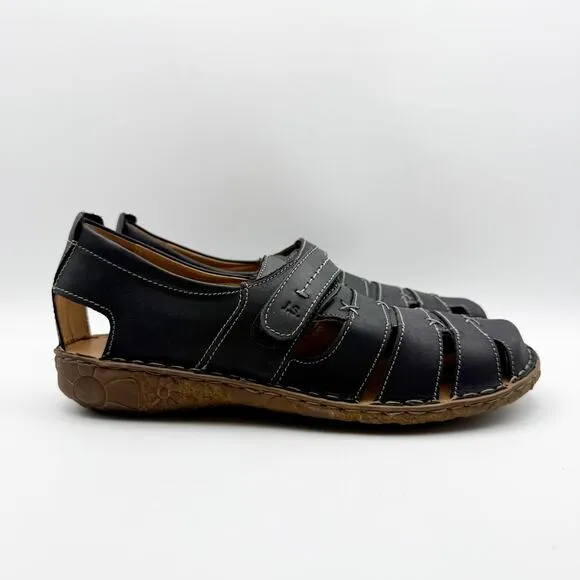 Josef Seibel Womens Rosalie 45 Sandals Size EU 42 US 10.5 Black Leather NIB