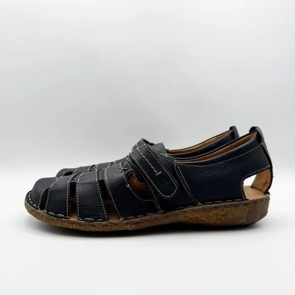 Josef Seibel Womens Rosalie 45 Sandals Size EU 42 US 10.5 Black Leather NIB