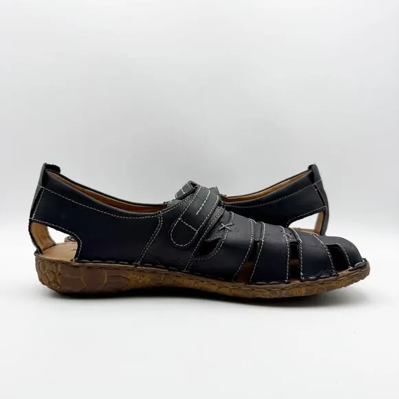 Josef Seibel Womens Rosalie 45 Sandals Size EU 42 US 10.5 Black Leather NIB