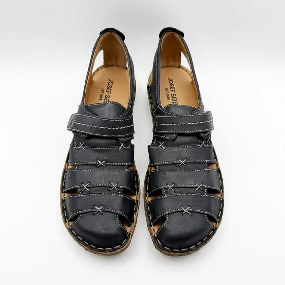 Josef Seibel Womens Rosalie 45 Sandals Size EU 42 US 10.5 Black Leather NIB