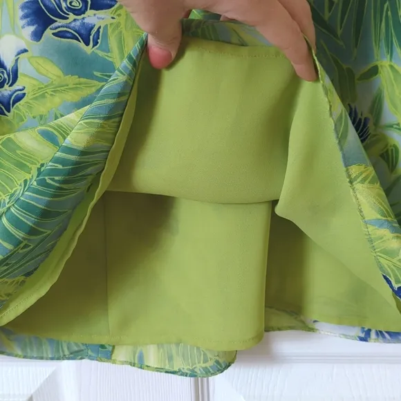 Josephine Chaus 90's Vintage Tropical Floral Silk High Waist Midi Skirt Green 10