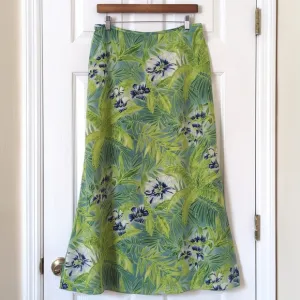Josephine Chaus 90's Vintage Tropical Floral Silk High Waist Midi Skirt Green 10