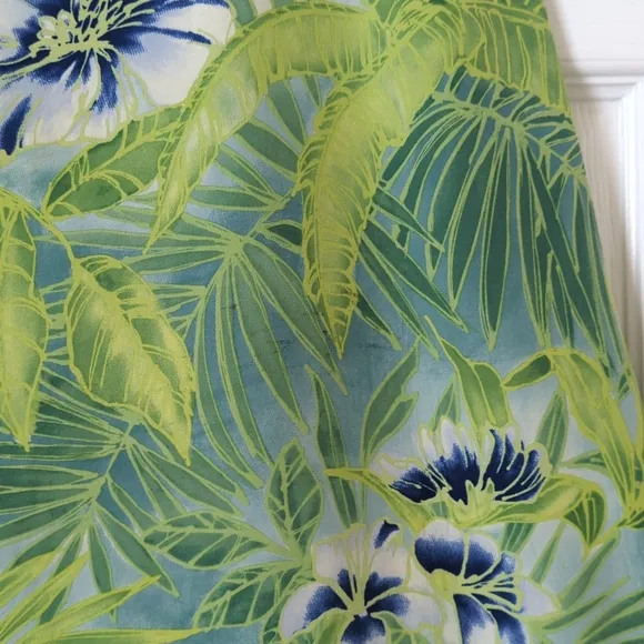 Josephine Chaus 90's Vintage Tropical Floral Silk High Waist Midi Skirt Green 10